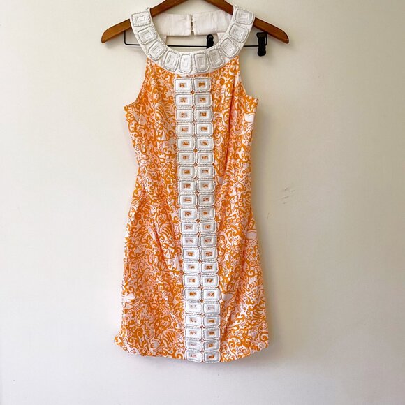 Lilly Pulitzer Embroidered Orange Shift Dress, Size 2 - Picture 3 of 6
